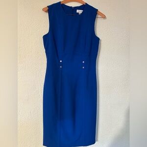 Calvin Klein Dress Royal Blue Polyester Blend Sleeveless Sheath Midi Lined Size2